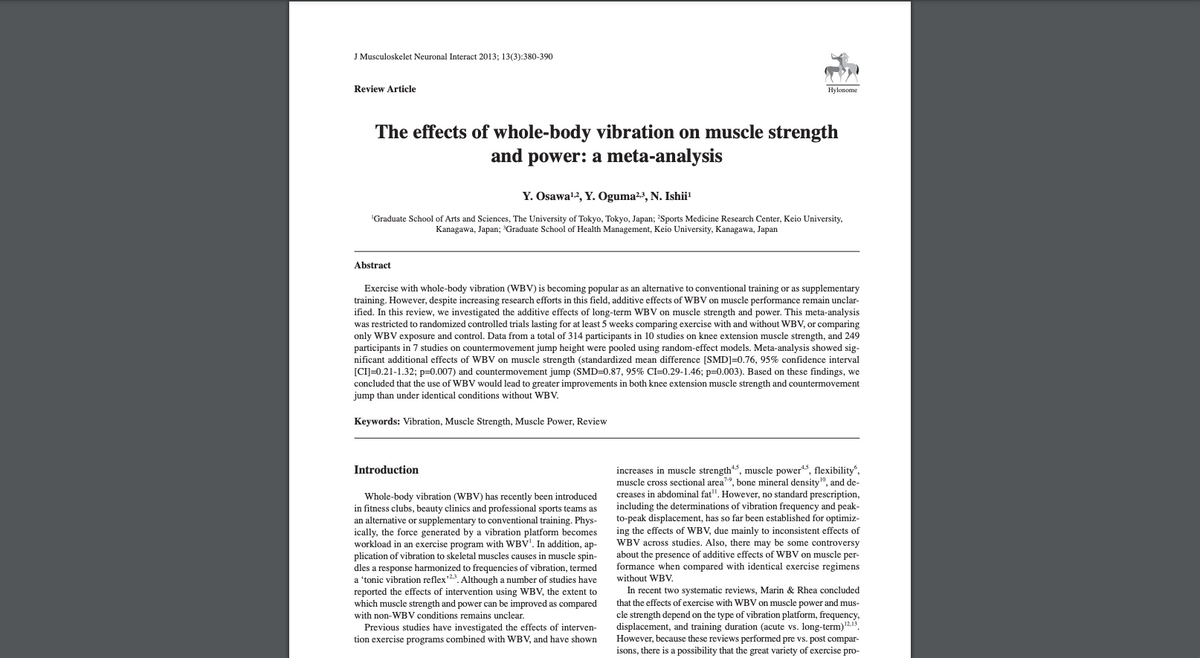 The effects of whole-body vibration on muscle strength and power: a me